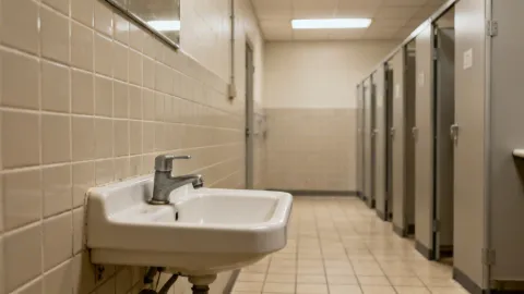 Educational facility bathroom with durable Delta fixtures