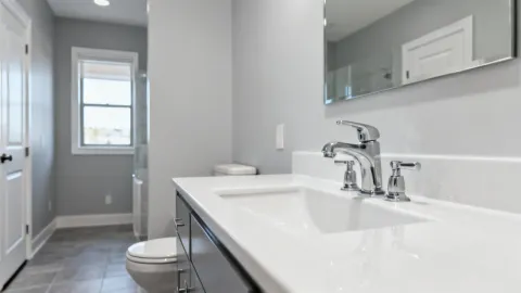 Multifamily apartment bathroom with Delta fixtures